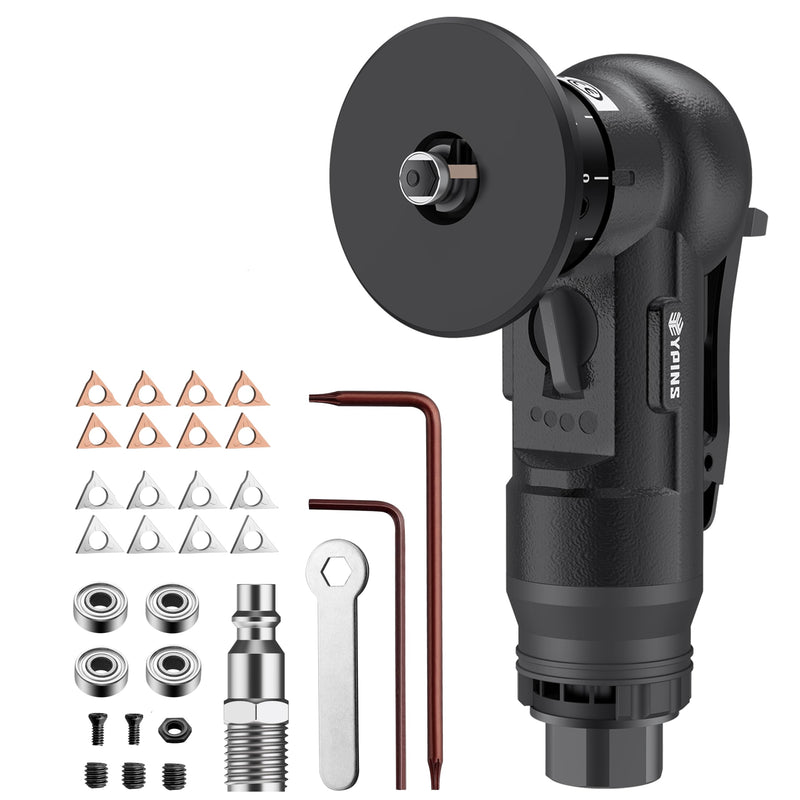 [Australia - AusPower] - EYPINS Pneumatic Chamfering Machine, 45° Curved Corner, 30,000 rpm, Mini Compressed Air Chamfer Machine with C & R Angle Blades for Aluminium Steel, Straight Edge/Arc Trimming and Deburring, Black 