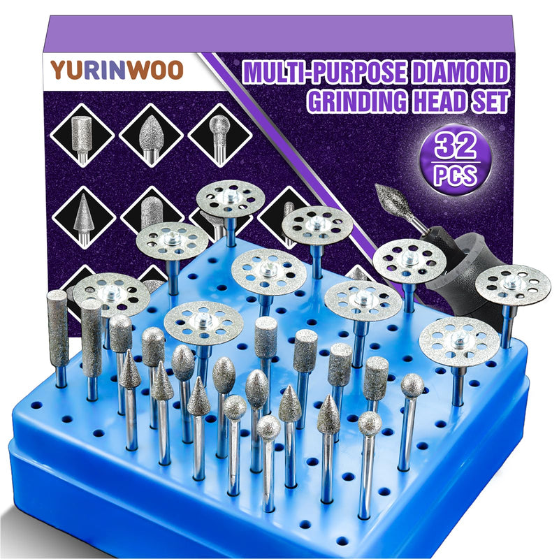 [Australia - AusPower] - 32-Piece Diamond Cutter Set 120 Grit Rotary Tool Accessories with Diamond Cutting Disc and 3 mm Shank Fit for Stone Glass Ceramic Carving, Grinding, Polishing, Engraving, Cutting 32PCS-120 Körnung 