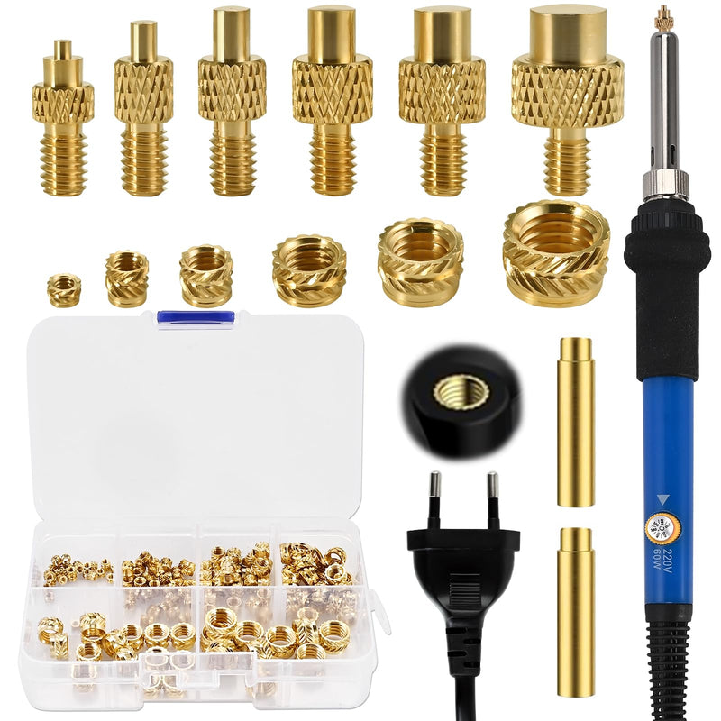 [Australia - AusPower] - Philtool Threaded Inserts Soldering Tips Set, Soldering Iron with 140 Pieces Thread Inserts M2/M3/M4/M5/M6/M8, 6-Piece Soldering Tips for Thread Insert, Melting Thread Set Compatible with 3D Printer 