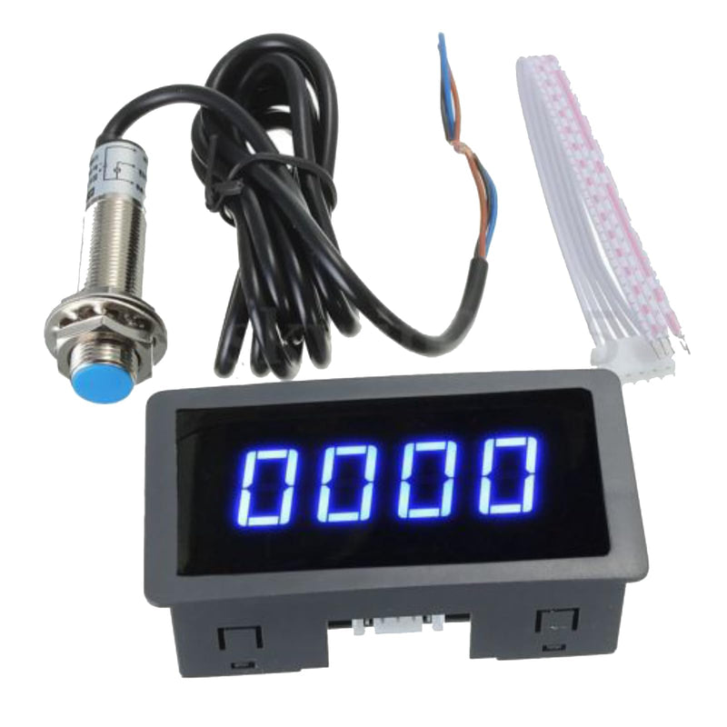 4 Digital LED Display Tachometer, Speed Display Speedometer, RPM Speed Meter with Hall Proximity Sensor NPN/PNP Input, 10-9999RPM Range (Blue) blue