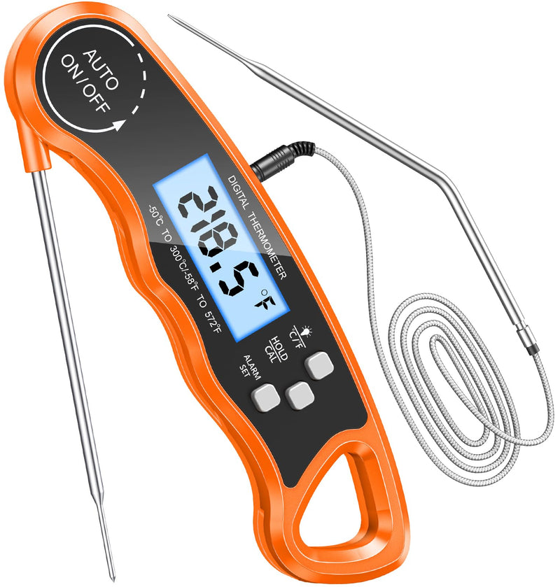 [Australia - AusPower] - CIRYCASE Double Probe Meat Thermometer, Instant Read Roasting Thermometer, Grill Thermometer, Digital Thermometer Cooking with Backlight & Magnetic Temperature Display for Kitchen/BBQ/Baking/Industry orange 
