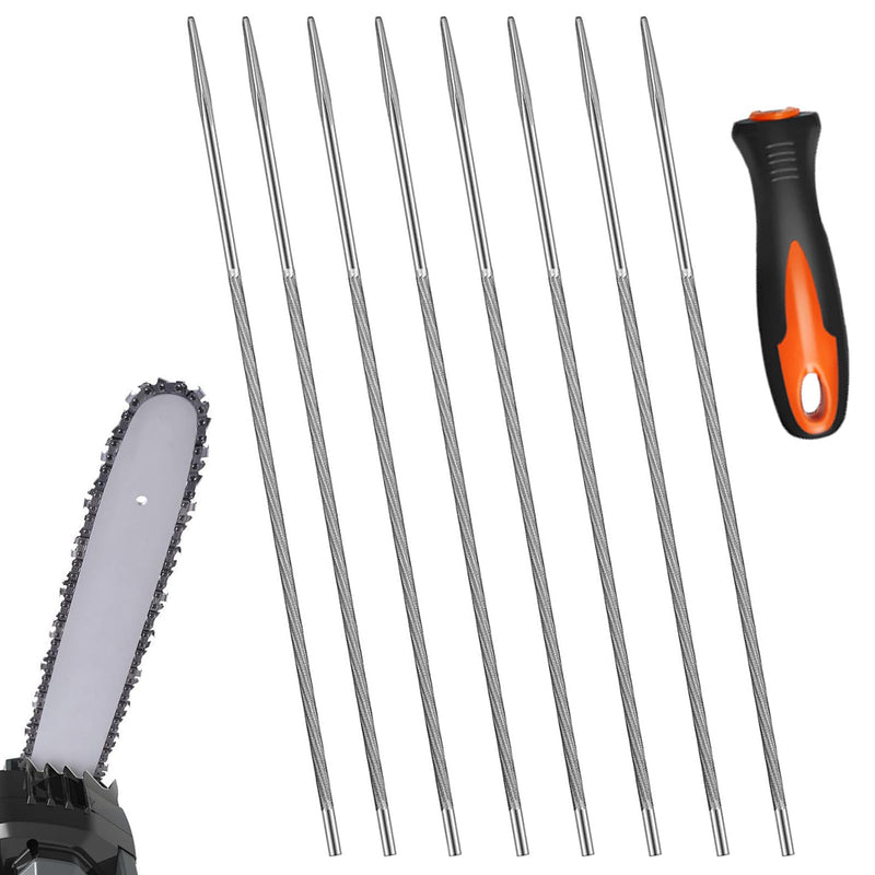 [Australia - AusPower] - Pack of 8 File for Chainsaw, 4 mm, Chainsaw File, Saw Chains, Round File with Plastic Handle, Hard Steel, Round File for Repair and Sharpening 3/8 Inch Chainsaws Lawn Mower 