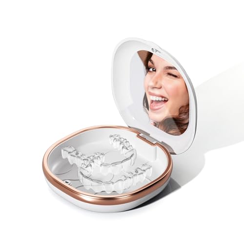 Braces Box with Mirror, Denture Box, Empty Box, Tooth Rail Box, Portable Dentures Container, Braces Box for Braces, Dental Splints White