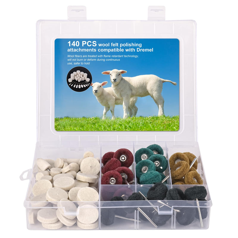 [Australia - AusPower] - bssmmai Pack of 140 Wool Felt Polishing Attachments Compatible with Dremel, Multifunctional Polishing Set with Storage Box, Polishing Disc Set for Metal, Wood, Jewellery, Bicycle, Wheel Hub 