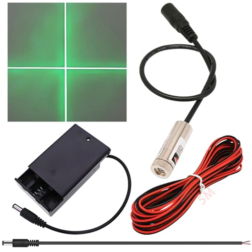 CTRICALVER Laser Module (Light Source Shape: Green Cross) Adjustable Focal Point Kit, 3-5V Industrial Laser Module Diode 2.1mm DC Plug 520nm + Power Supply Kit