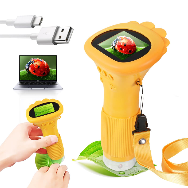 [Australia - AusPower] - Digital Microscope for Children, 2.0 Inch IPS Pocket Microscope Children USB & LED Lights, Connection to PC, 1000x Zoom Mini Microscope Camera Gifts for Children from 3 Years 