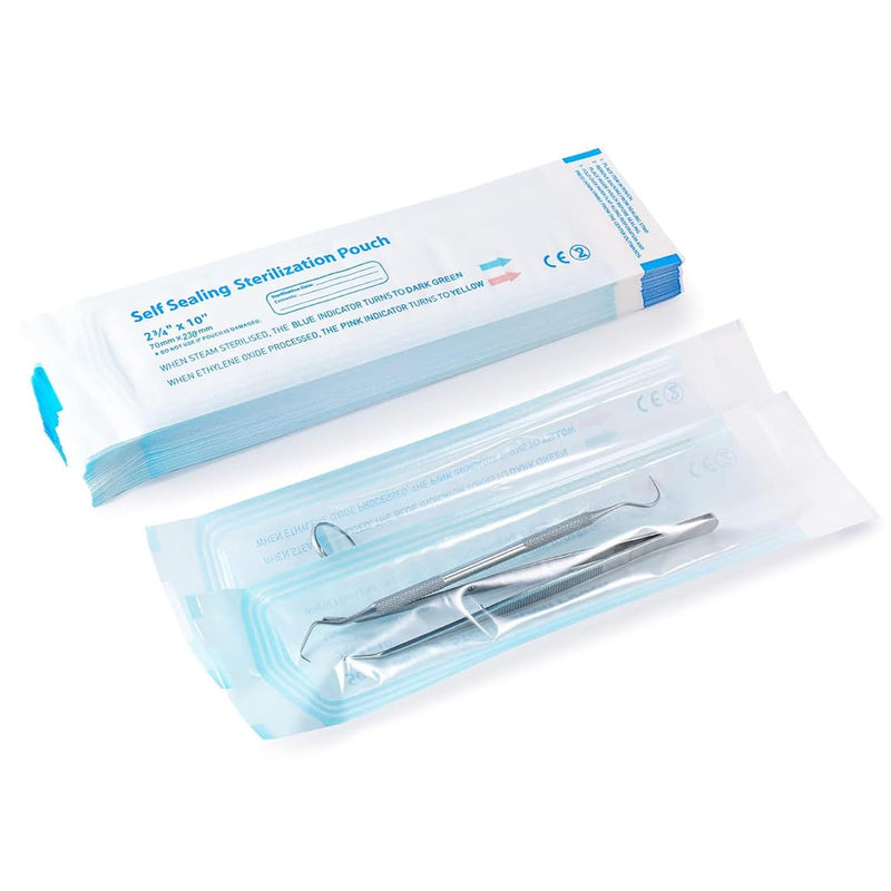 WUSJCOF 100 Sterile Bags for Autoclave, Self-Adhesive Bags for Disinfecting, Sterilisation Bags for Nail Salon, Used for Dental Instruments and Nail Care, 70 x 230 mm M 70x230mm