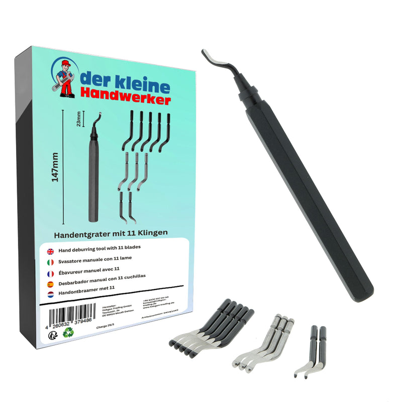 [Australia - AusPower] - der kleine Handwerker Deburring Tool with 11 Blades - Deburring Tool for Metal, Plastic & Stainless Steel - Precise 360° Burr Removal - Ergonomic Handle - Ideal for Model Making, Workshop & 3D 