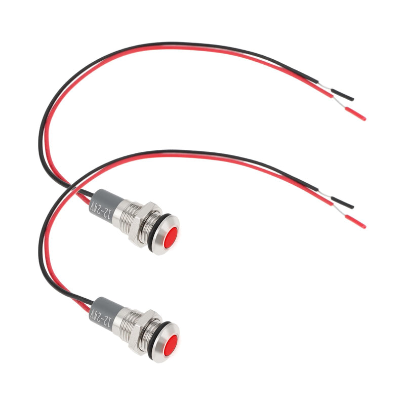 [Australia - AusPower] - eMagTech 2 x AC/DC 12V-24V 8 mm Panel Mount LED Signal Display Metal Shell Warning Lamps Red 