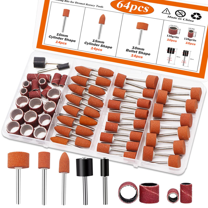 [Australia - AusPower] - mxuteuk 64 x Dremel Grinding Attachments for Dremel Rotary Tools, Includes 42 Aluminium Oxide Whetstones (1/8 Inch Shank) and Grinding Drums and Accessories for Rust Removal, Polishing and Machining 