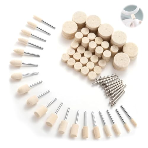 AzureRay Wollfilz Polishing Disc, Cordless Screwdriver Set, 80 Pieces Polishing Attachments for Dremel Rotary Tools, Mounted Polishing Wheels with 1/8 Inch Shank, for Metal, Glass & Jewellery