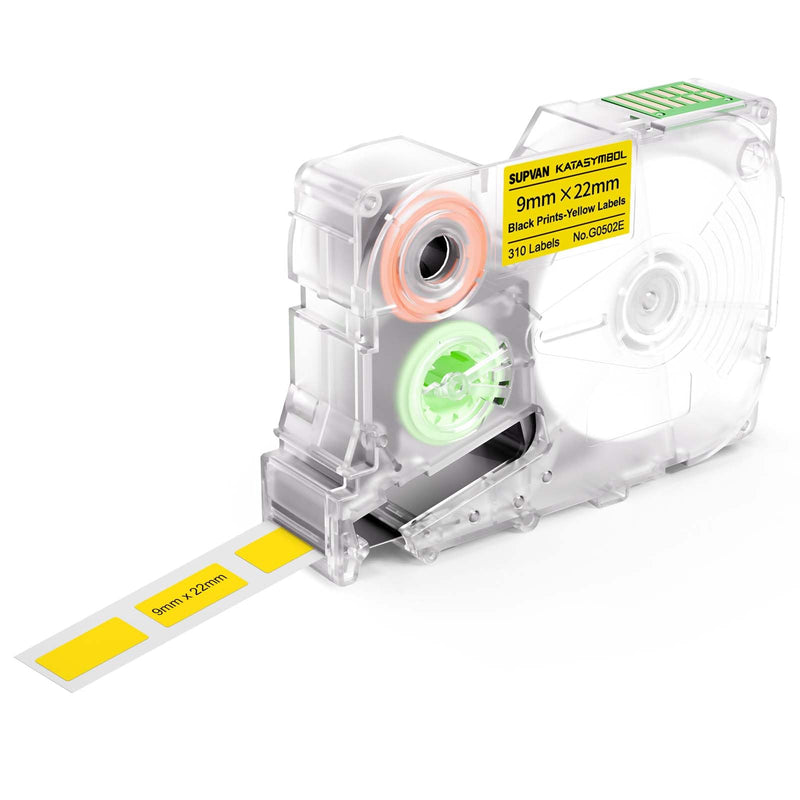 SUPVAN G15M Label Tape 9 x 22 mm Die Cut | 310 Labels/Roll Thermal Transfer Labels for Outdoor Cable and Household Black on Yellow 9mm×22mm