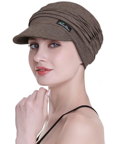 Soft Hats for Chemo, Women’s Bamboo Baseball Cap, Hair Loss Turbans Dark Brown Heather Grey