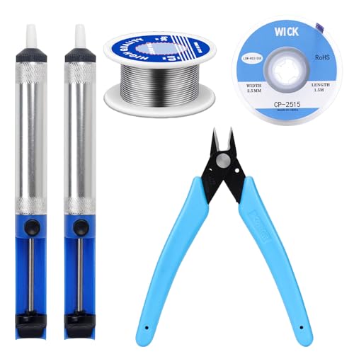 Desoldering Pump, Lead-Free Solder Wire, Micro Shear Wire Cutter Pliers, Desoldering Wire, 5-Piece Desoldering Pump Set, for Repair, Electric Soldering, DIY