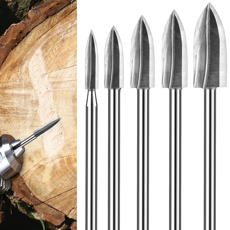 [Australia - AusPower] - Tczecoo Pack of 5 Wood Carving Tools, HSS Engraving Tool, Engraving Drill Wood with 3 mm Shank, Wood Carving Tool Milling Cutter Accessories, Wood Carving Tool for Rotary Tools, Wood Carving Drilling silver 