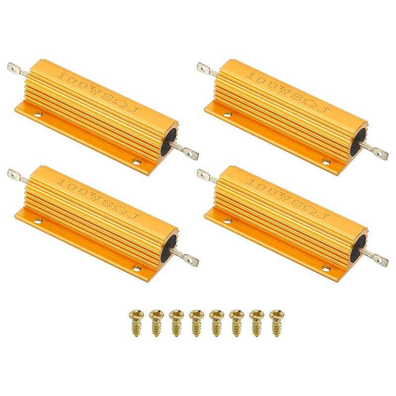 PATIKIL 100 W 8 Ohm Aluminum Housing Resistor with Screws Set of 4 Aluminum Housing Resistor Housing Case Wirewound Resistor Screw Connection Power Resistor Golden | Load resistor, 5% tolerance, power resistor, screw tap, wire resistor 8 ohms