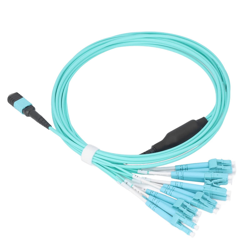 MPO to LC Fiber Optic Patch Cable, 12- OM4 Multimode Jumper, 100G High-Speed Data Transmission for Data Centers, Server Rooms, PVC LSZH Jacket, 850nm 1310nm Wavelength