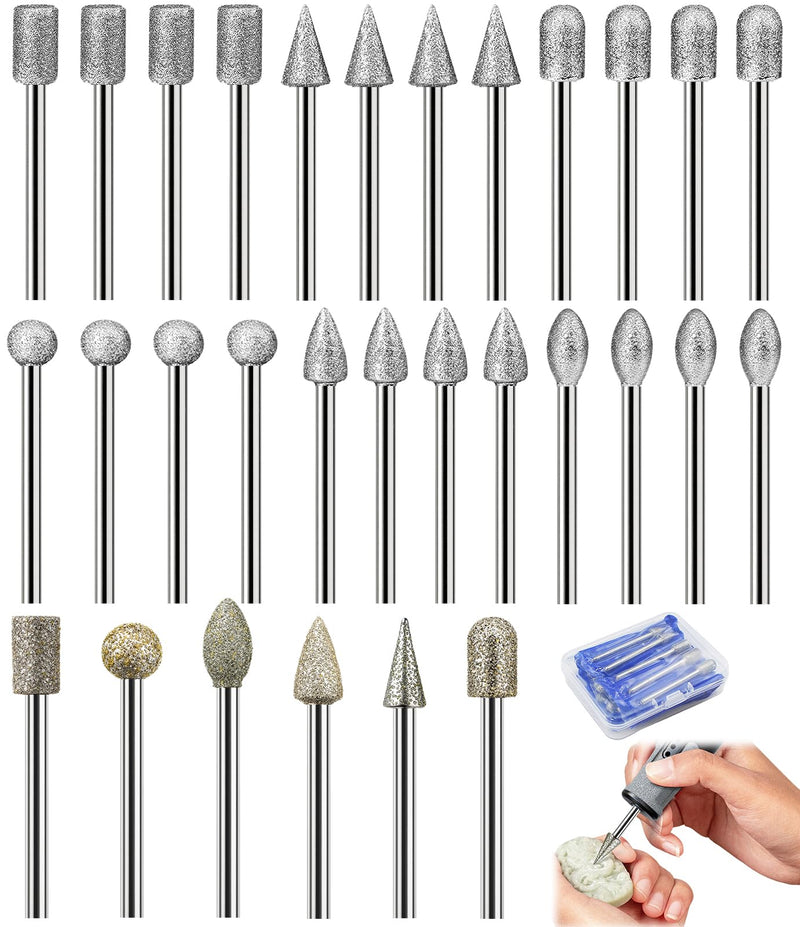 [Australia - AusPower] - Nadisean 26-Piece Diamond Cutter Set, 80/150 Grit Diamond Burr Grinding Pens, Compatible Diamond Cutter Set with 1/8 Inch Shank for Stone, Ceramic, Glass, Carving, Grinding, Polishing, Wood 