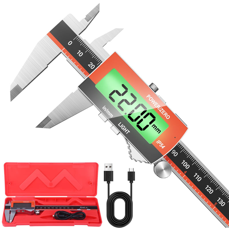 [Australia - AusPower] - Preciva Digital Vernier Caliper (Rechargeable) 150mm Digital Caliper Stainless Steel Electronic Vernier Caliper LCD Display for Industrial, Electrical, Crafter, Automotive Applications 