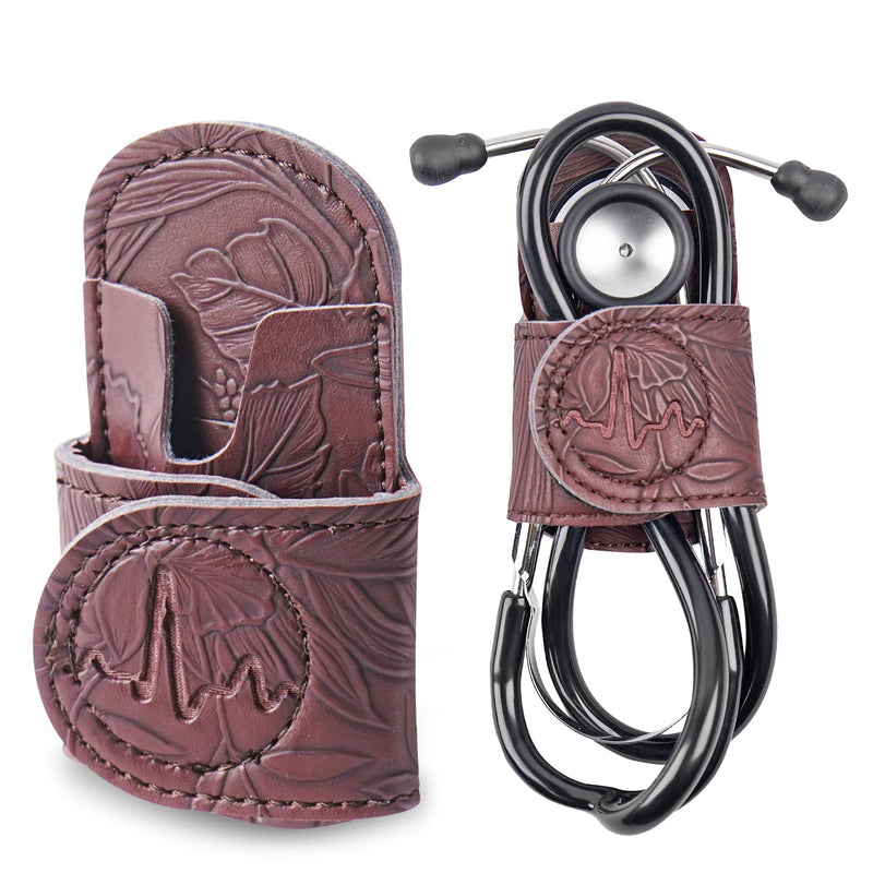 [Australia - AusPower] - Mtzmy PU Leather Stethoscope Holder with Clip for All Models: Littmann, ADC, MDF, Adscope, Stethoscope Holder Holder, Perfect for Doctors, Nurses, EMT (1-Brown) 1 pc. 1-brown 