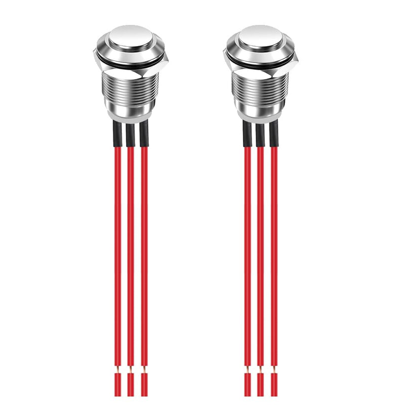 Formed 2 Pieces Prewired 12mm Waterproof Momentary Metal Push Button 3 Pin NO/NC Push Button ON/OFF 1A 12V/24V/125V/250V AC (High Head) 12 mm - Momentary - NO/NC - With Cable - High Head