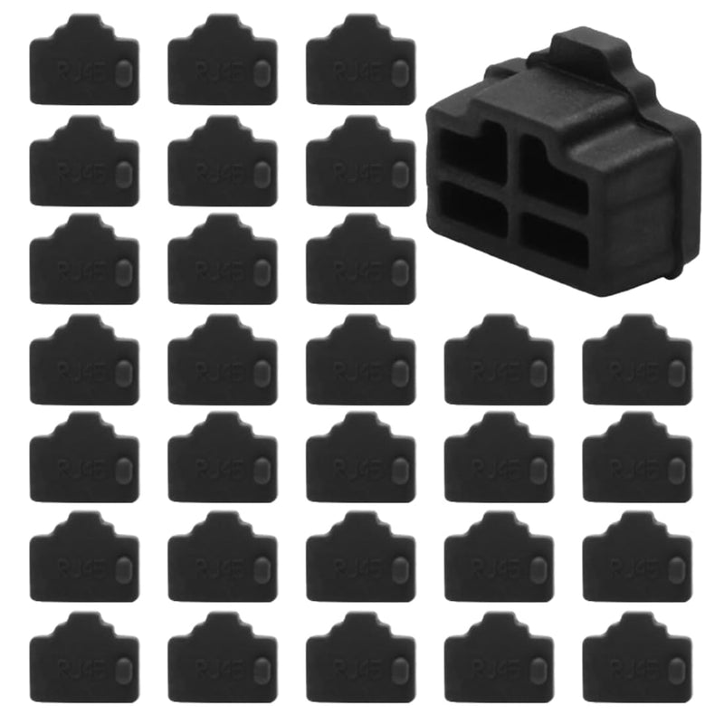 [Australia - AusPower] - SGERUFZ Pack of 30 Silicone Dust Protection RJ45 Port Dust Cover Suitable for PC, Switch, Router, Idle RJ45 Port Plug Cover (Black) 
