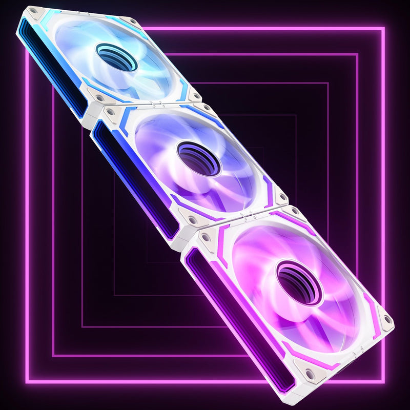 [Australia - AusPower] - AsiaHorse COSMIQ RGB PC Fan 120 mm Reverse Case Fan Pack of 3, ARGB Daisy Chain PC Fan [Infinity Mirror] [FDB] 2000 RPM/68.5 CFM/24 LEDs 4 Pin PWN & 5V 3Pin ARGB with Controller. White 120MM-Reverse 