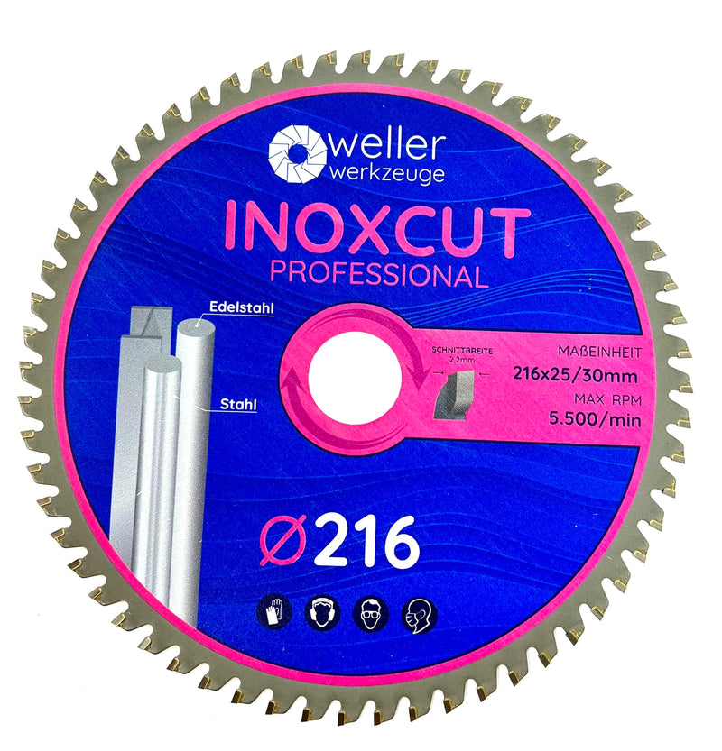 [Australia - AusPower] - WELLERWERKZEUGE I Professional Inoxcut Saw Blade 216 x 30 mm Circular Saw Blade Chop Saw for Steel Stainless Steel and Non-ferrous Metals 