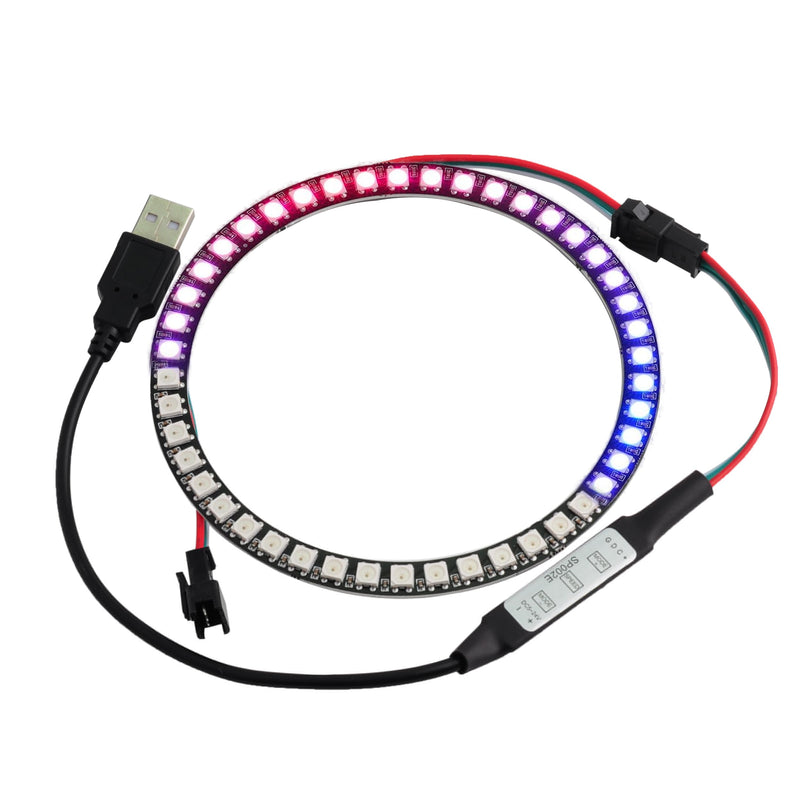 WS2812B RGB 45 LED Ring, Controller, Programmable Music Control | WS2812B RGB LED Ring, 45 Programmable LEDs, Includes Controller, DC5-24V, 5050 Chip, Ideal for Car/Home/Stage