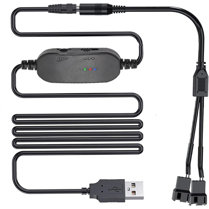 12 V PC Fan Speed Controller, USB DC 5 V Step Up to 12 V 2-Pin Fan Speed Controller Governor with 1 to 2 PC Fan Power Adapter Cable 12 V 1 to 2