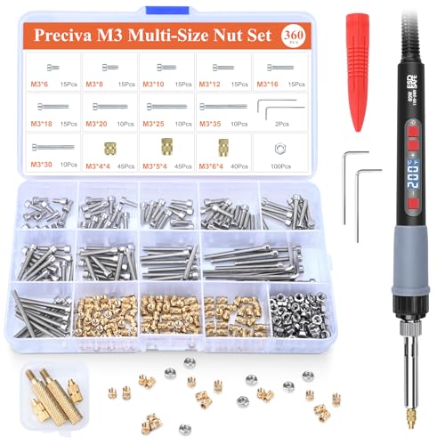 Threaded Inserts Soldering Tips Set, Preciva M3 Thread Insert Soldering Tips Set with M3 Screws Nuts Assortment Set