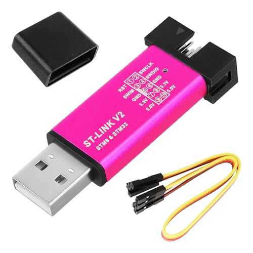 ST-Link V2 Programmer, Mini Programming Adapter, Emulator and Debugger for STM8/STM32 with Dupont Cable, Includes Aluminum Housing, Compatible with Arduino, Random Colors