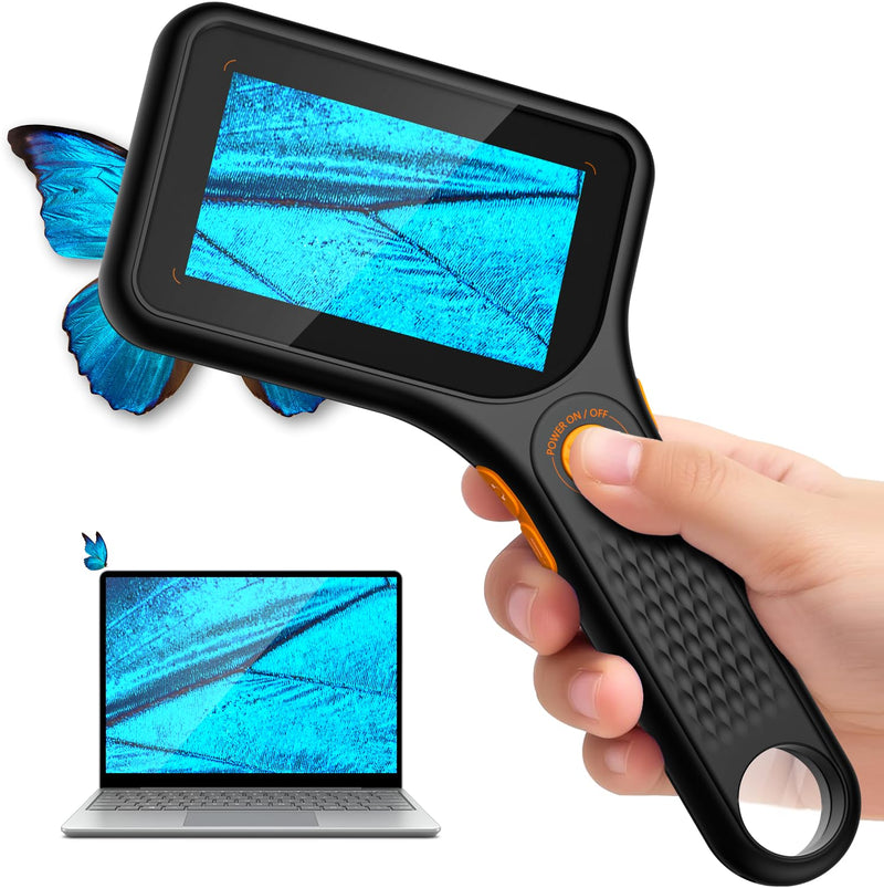 [Australia - AusPower] - Microscope for Adults Children, Ahalfcit 3.0 Inch Screen Digital Microscope, 500x Magnification, Handheld Magnifier with 8 LED Lights, USB Port for PC Compatible with Windows/MacOS - Black 