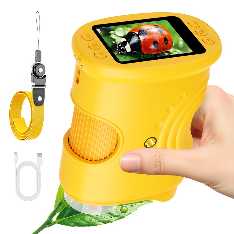 [Australia - AusPower] - Ashfly Handy Digital Microscope for Children, 1080P HD 2.0 Inch Screen Pocket Microscope, Microscope LED Lights Connection to PC, Mini Microscope Outdoor Gifts for 4-12 Years, Orange 