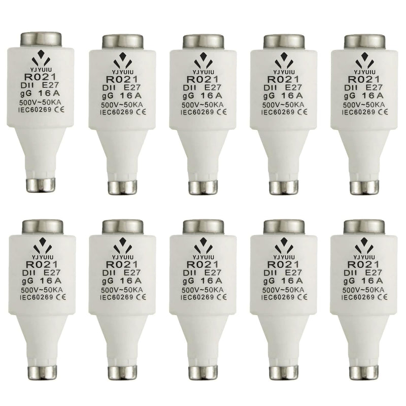 [Australia - AusPower] - 10 x R021 DII E27 Ceramic Fuse Inserts 16A 500V 50ka gG 