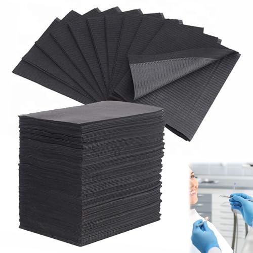 Disposable Dental Bibs, Pack of 50, Waterproof Tattoo Table, Tattoo Pads, Disposable, for Nail Salon, Accessories for Nail and Eyelash Technology for Tattoo Supplies (33.5 x 45 cm, Black)