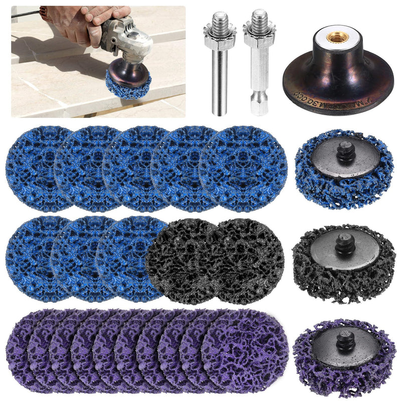 [Australia - AusPower] - Pack of 23 50 mm CSD Disc Drill, 50 mm Wheel Hub Grinder, Mixed CSD Disc Sanding Discs Drill, Silicon Carbide Coarse Cleaning Disc for Metal Rust Grinding Polishing, with 2 Shafts 
