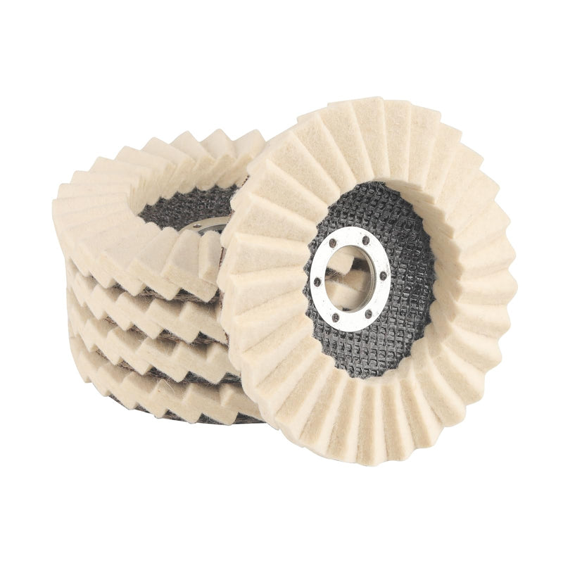Pack of 5 Polishing Discs 125 mm, 22.2 mm Wool Felt Polishing Attachment Angle Grinder, Abrasion-Resistant and Safe Glued, Polishing Discs for Sanding and Polishing Paint, Stainless Steel, Wood and Plastic