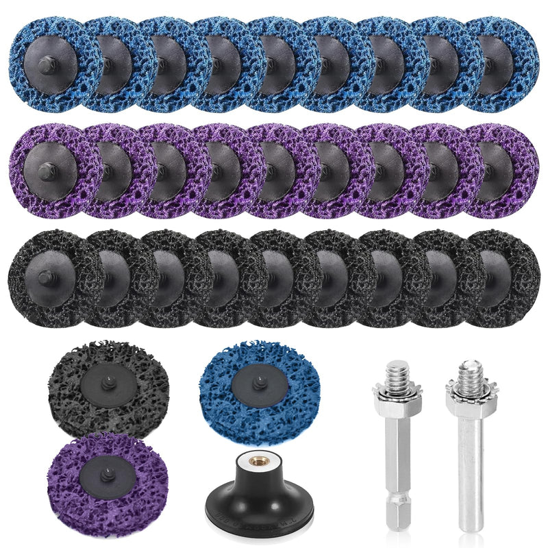 [Australia - AusPower] - CSD Sanding Disc, Pack of 30, Coarse Cleaning Disc, 2 Inch Drill, Sanding Disc, Cleaning Disc Set with Two Pull Rods for Rust Removal or Polishing, 3 Colours 