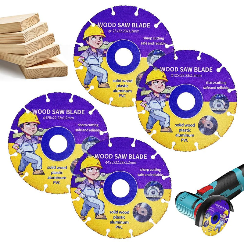 4 x Cutting Discs 125 mm Angle Grinder Professional, Carbide Saw Blade for Angle Grinder Wood, Wood, Plywood, Rubber, Plastics, for Woodworking (125 mm, 4)