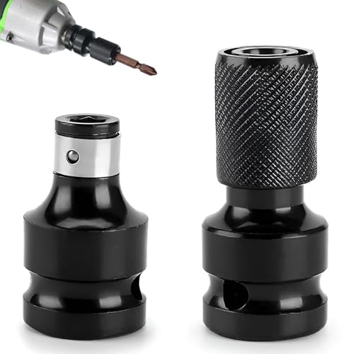 Pack of 2 Impact Wrench Bit Adapter, Bit Holder Socket Adapter, Impact Wrench Adapter Tool, 1/2 to 1/4 Inch, High Hardness Carbon Steel, Safety Clamp, Multifunctional Adapter