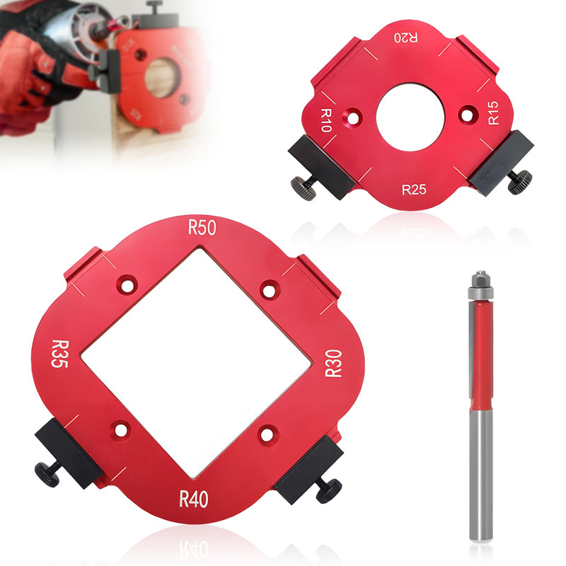[Australia - AusPower] - Pack of 2 Red Router Jig Radius Stencil, Milling Template, Router, with Bearing Trimmer Blade, Suitable for R10 R15 R20 R25 R30 R35 R40 and R50 Radius Routing Templates - Precise Woodworking for 
