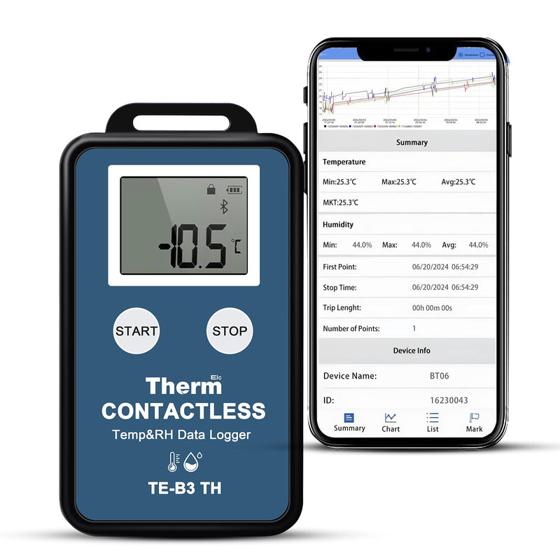 [Australia - AusPower] - ThermElc TE-B3 TH Bluetooth Temperature Humidity Data Logger with LCD Display, ±0.3°C Accuracy, Automatic PDF CSV Report, Comparison of Data from Multiple Devices, 32000 Recording Points 