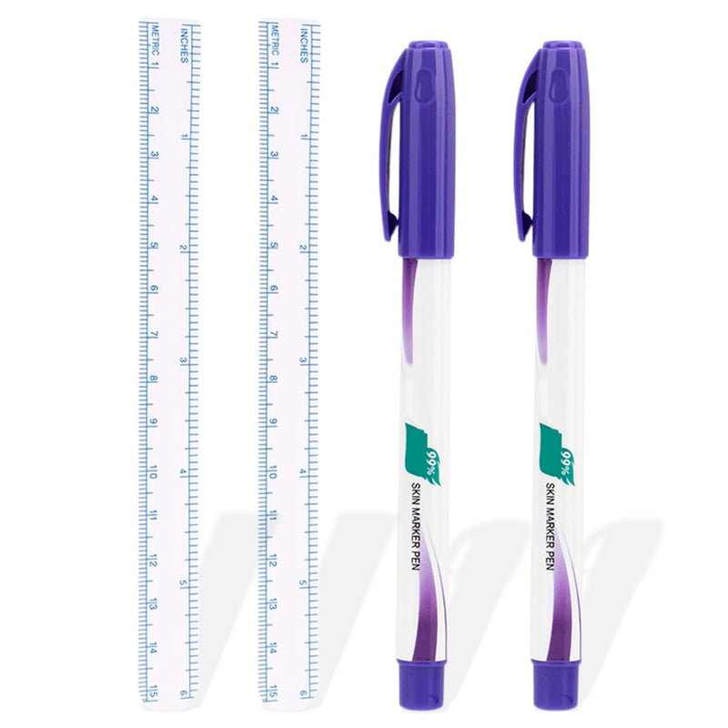 2 Pcs Skin Markers Tattoo Beauty Markers Positioning Pens with 2 Rulers