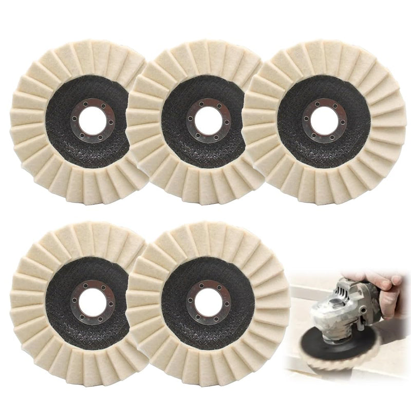 [Australia - AusPower] - Pack of 5 Polishing Discs 125 mm x 22.2 mm, Felt Shine Polishing Disc Felt Polishing Fan Disc Flex Polishing Disc for Polishing Attachment Angle Grinder for Grinding Polishing Paint Wood Stainless 