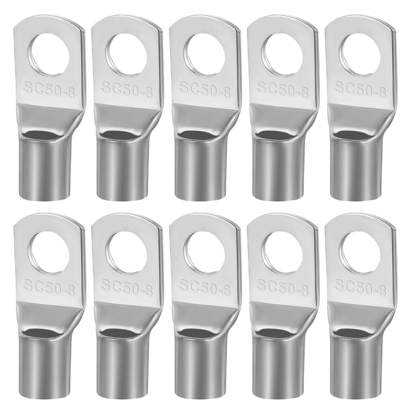 Pack of 10 Tube Cable Lugs 50 mm² M8 Copper SC Cable Lugs Ring Terminal | M8 pipe cable lugs uninsulated tin-plated copper fit for 50 mm² cable cars trucks motorcycles relay fuses solar systems