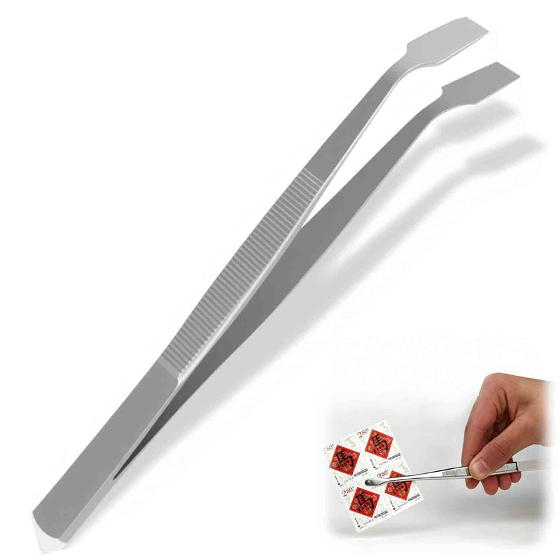 Stamp Tweezers Long 11.5 cm Spoon Tweezers Stainless Steel | Curved, large, ideal for stamps, clay tools, model building collector's tools
