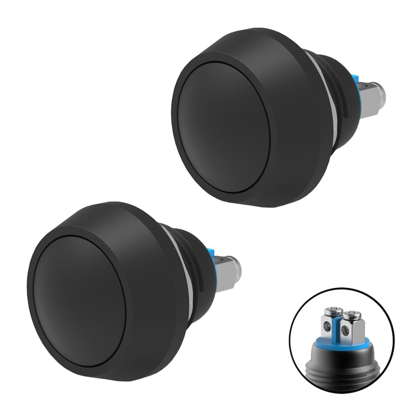 Powice 2 x 12 mm Waterproof Ball Head Switch Round with Screw Feet, Metal Push Switch, Momentary Button Switch 3A/6V/12V/36V, Suitable for Horns, Car Bells, Cars etc. (Protruding) Black Black with pins