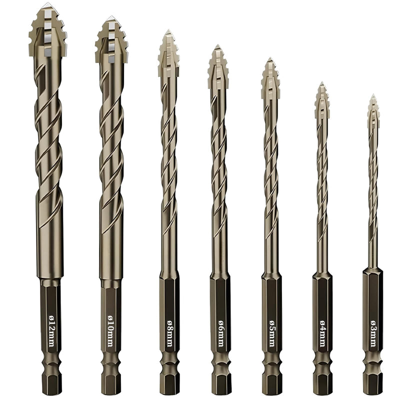 [Australia - AusPower] - peiyee Vierschneidiger Sägezahn Exzenterbohrer Set, 7-Teiliger Gezahnte Bohrer mit Durchmesser von 3/4/5/6/8/10/12 mm, Hochfeste Exzenterbohrer aus Wolframstahl für Beton,Marmor,Glas,Holz,Kunststoff 