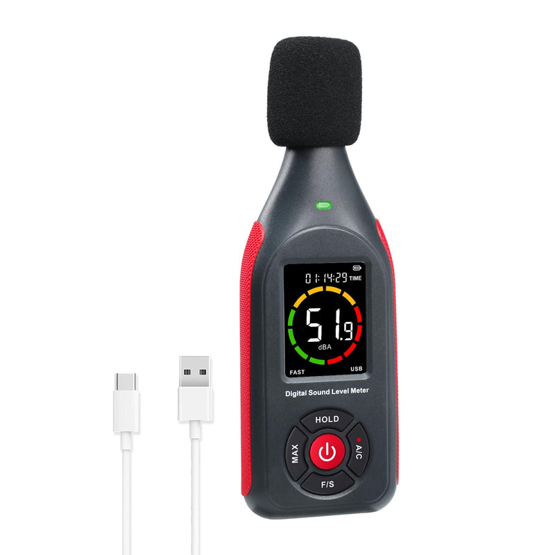 [Australia - AusPower] - Decibel Meter, Data Logger, Portable Sound Decibel Meter, Sound Level Meter with 31,000 Data Recording and Export, Rechargeable Noise Meter with A/C Frequency, DC Output, 3 